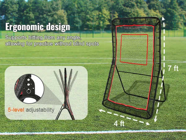 VEVOR Lacrosse-Rebounder auf einem Feld mit ergonomischem Design und 5-stufiger Einstellbarkeit.
