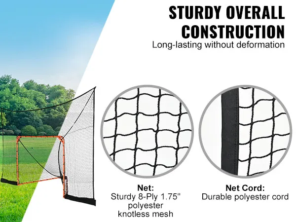 Portería de lacrosse VEVOR con red de poliéster resistente y cordón duradero en un campo de césped.