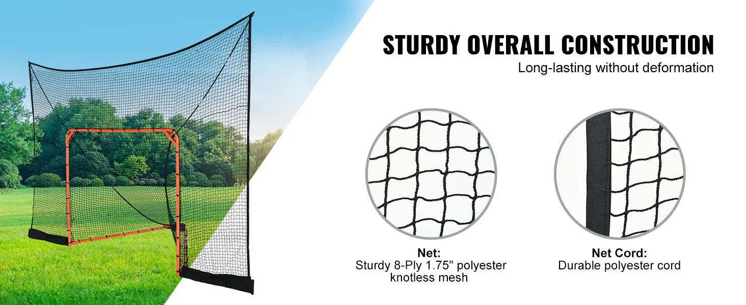 Portería de lacrosse VEVOR con red de poliéster resistente y cordón duradero en un campo de césped.