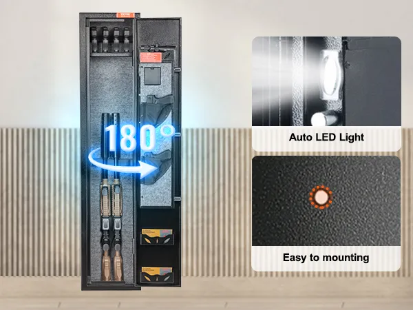 VEVOR gun safe with auto led light, easy mounting hole, and 180-degree door rotation.