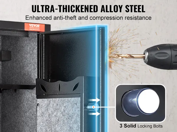 VEVOR wapenkluis met 180° deurrotatie, automatische led-verlichting en eenvoudige montagefuncties.