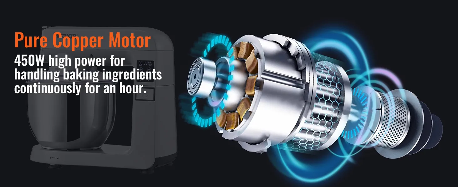 VEVOR stand mixer with 450w pure copper motor for efficient baking ingredient handling.