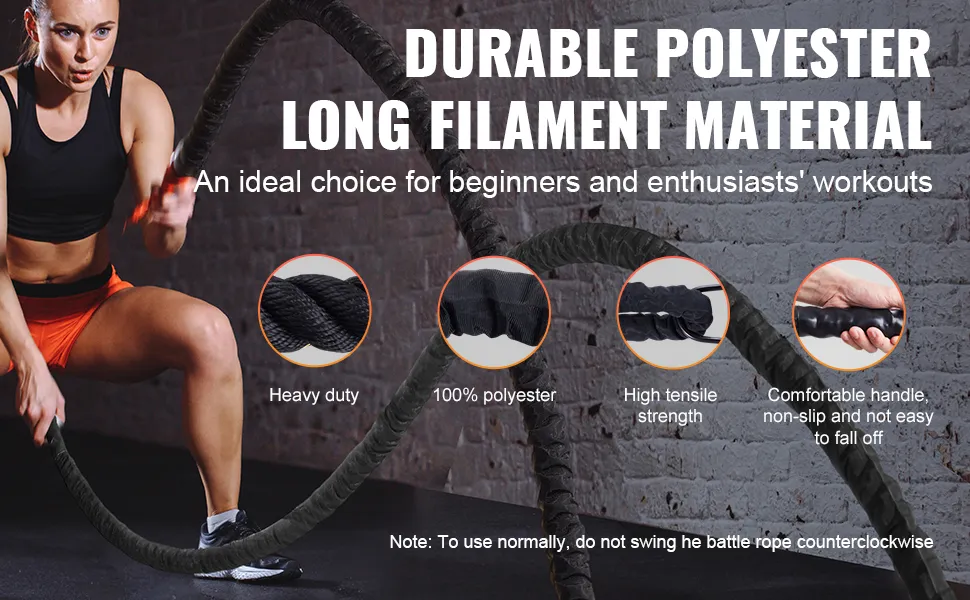 VEVOR battle rope durable polyester long filament material is an ideal choice for beginners and even enthusiasts workouts