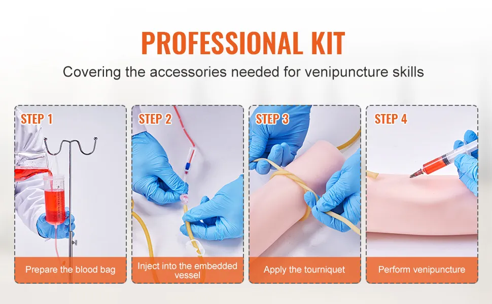 VEVOR Phlebotomy Practice Kit, IV Venipuncture Intravenous Training Kit, High Simulation IV Practice Arm Kit with Carrying Bag, Practice and Perfect IV Skills, for Students Nurses and Professionals