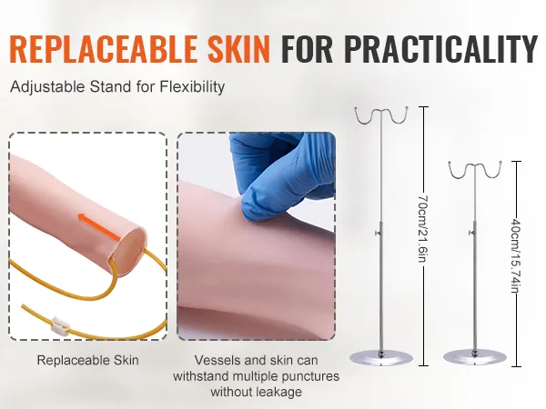 replaceable skin for VEVOR phlebotomy practice kit with adjustable stand and leak-proof vessels.