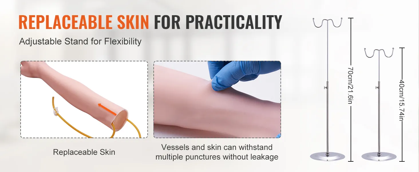 replaceable skin for VEVOR phlebotomy practice kit with adjustable stand and leak-proof vessels.