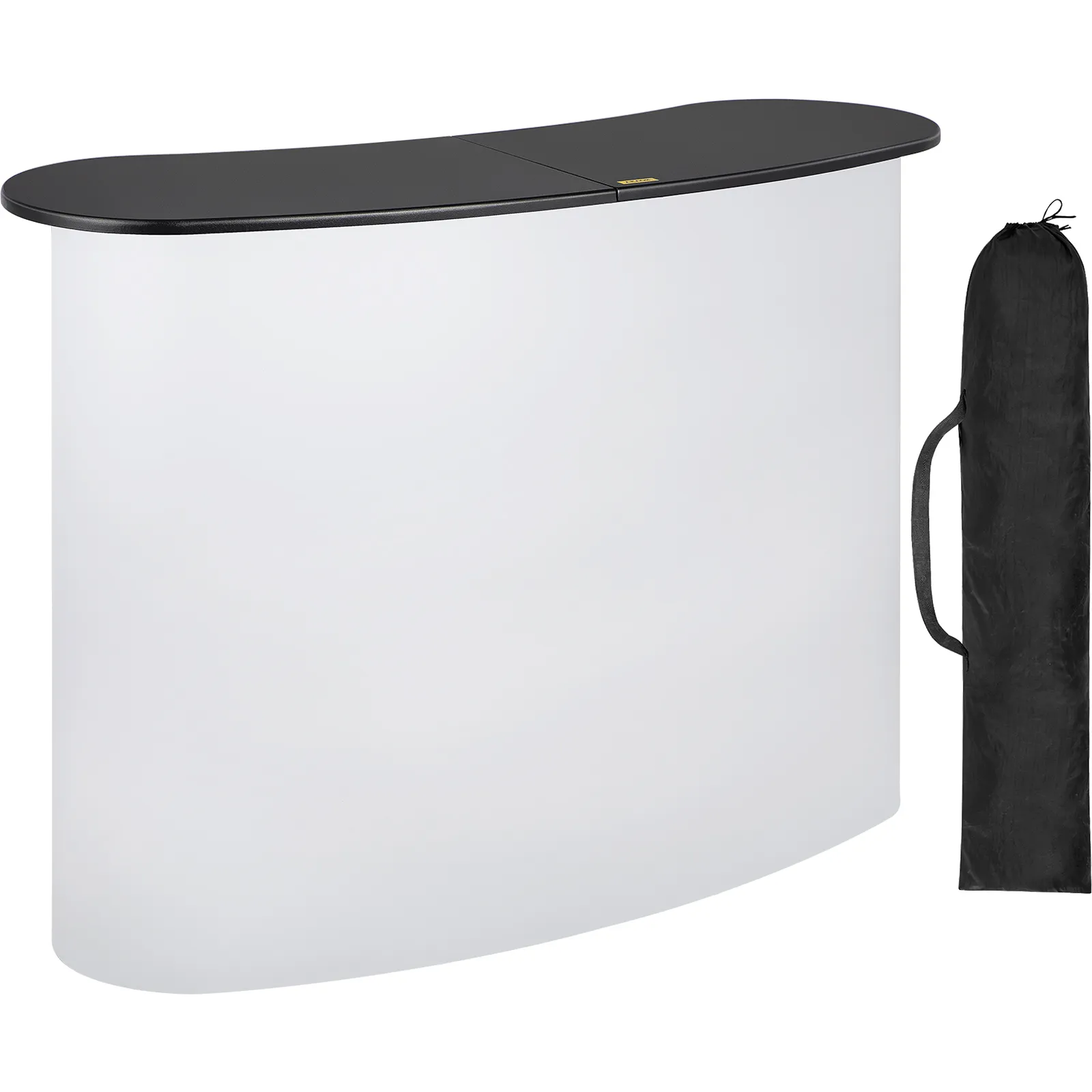 VEVOR exhibition counter stand with white front panel and black carrying bag.