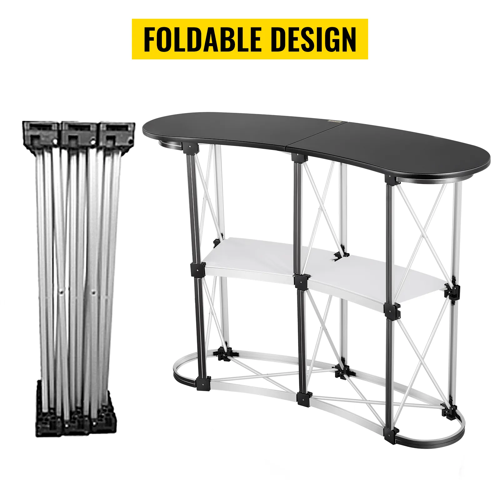 VEVOR exhibition counter stand showing foldable design and lightweight structure.