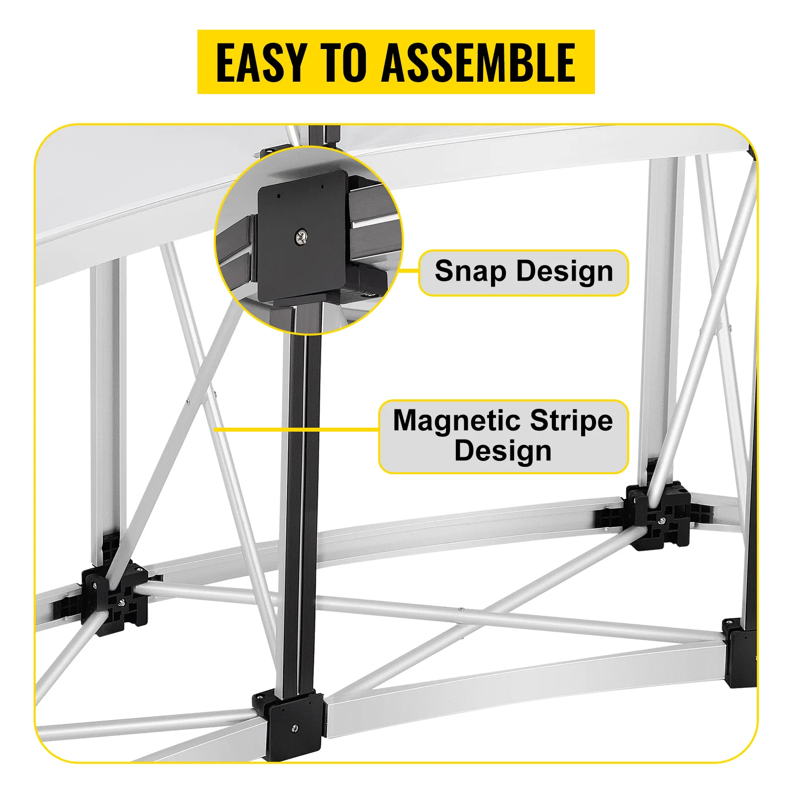 VEVOR exhibition counter stand with snap and magnetic stripe design, easy to assemble.