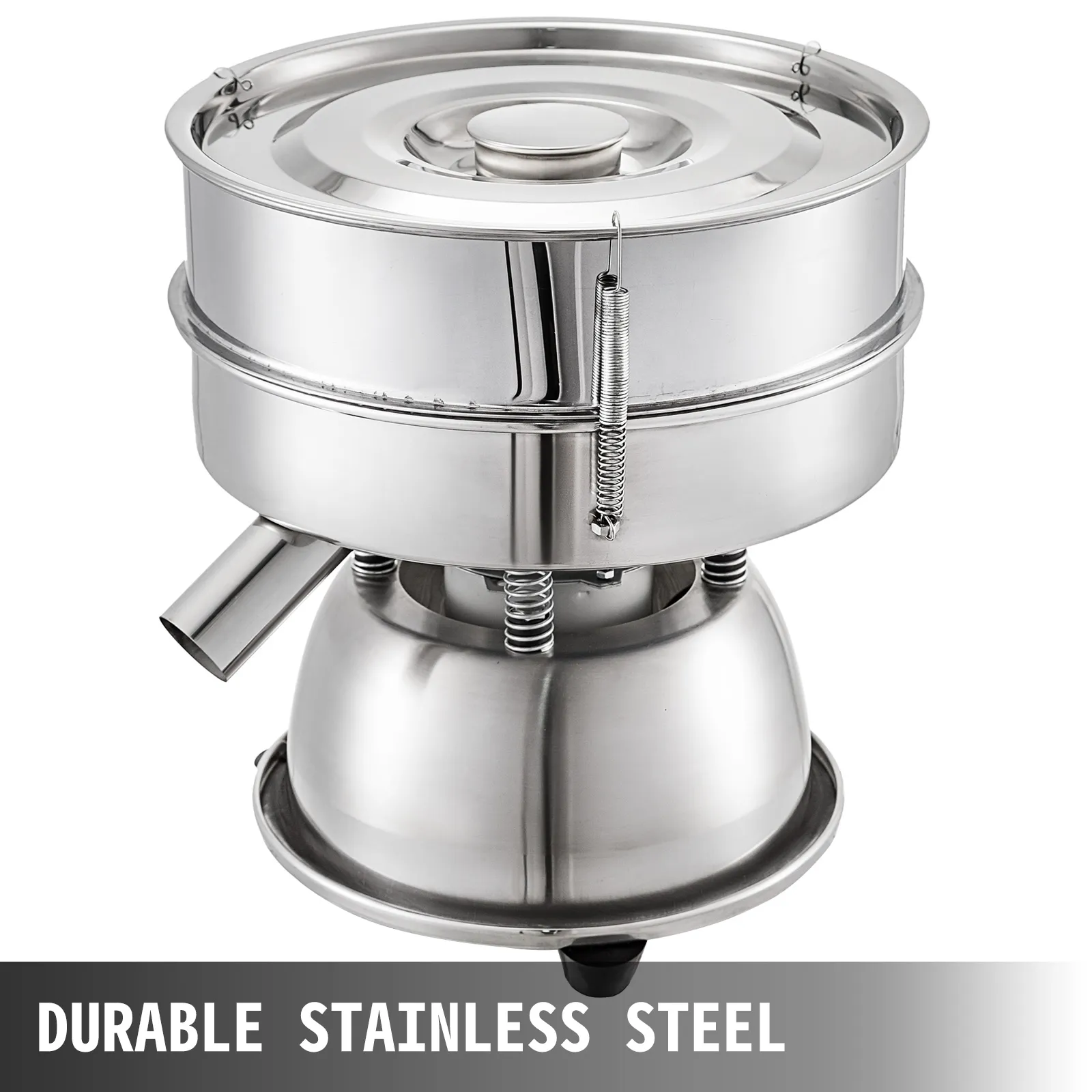 VEVOR sieve shaker in durable stainless steel with a sleek, compact design.