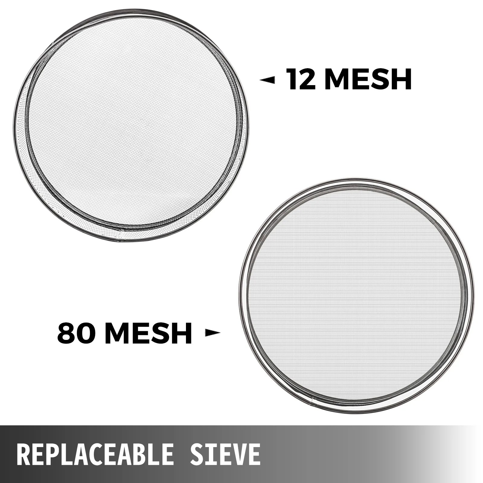 VEVOR sieve shaker with replaceable 12 mesh and 80 mesh sieves.