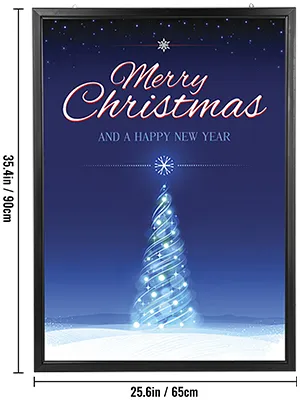 Marco de póster de película LED VEVOR con diseño de feliz navidad y feliz año nuevo.