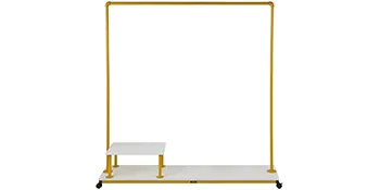 yellow portable garment rack with a white shelf by VEVOR.