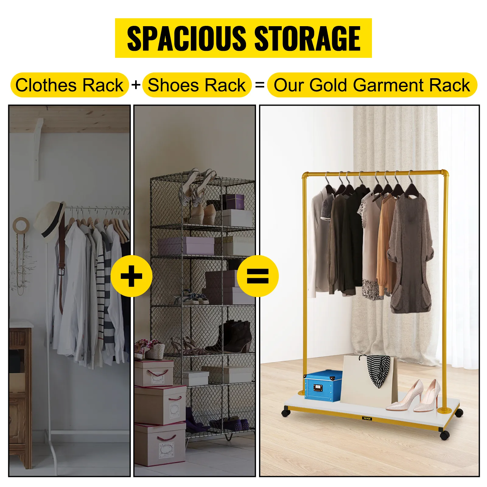 VEVOR clothing garment rack combining clothes and shoes storage for spacious organization.