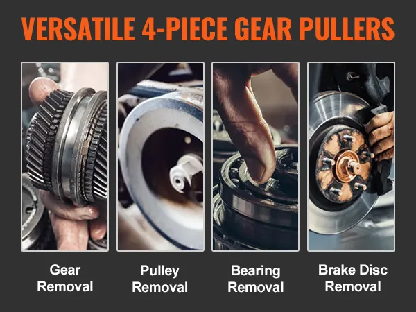 versatile VEVOR gear puller set for gear, pulley, bearing, and brake disc removal. four-piece kit.