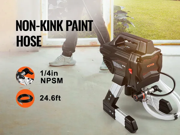 Pulverizador de pintura sin aire VEVOR con manguera de pintura que no se enrosca, 1/4 pulg. npsm, 24,6 pies de largo para una pintura eficiente.