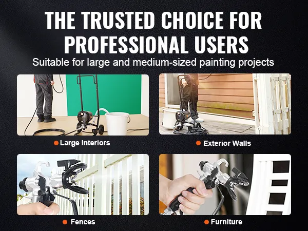 VEVOR airless verfspuit voor grote verfprojecten binnenshuis, buitenmuren, hekken en meubels.