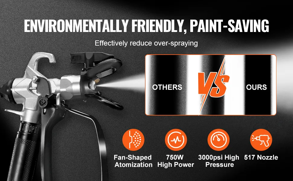 VEVOR Stand Airless Paint Sprayer, 3000PSI 750W Efficient Electric Airless Sprayer,for Home Interior and Exterior Furniture and Fences, Handheld Paint Sprayers, Fine and Even Painting Effect
