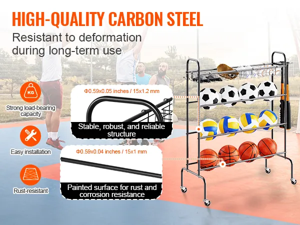 Hoogwaardig VEVOR basketbalrek van koolstofstaal met een hoog draagvermogen en roestbestendigheid.