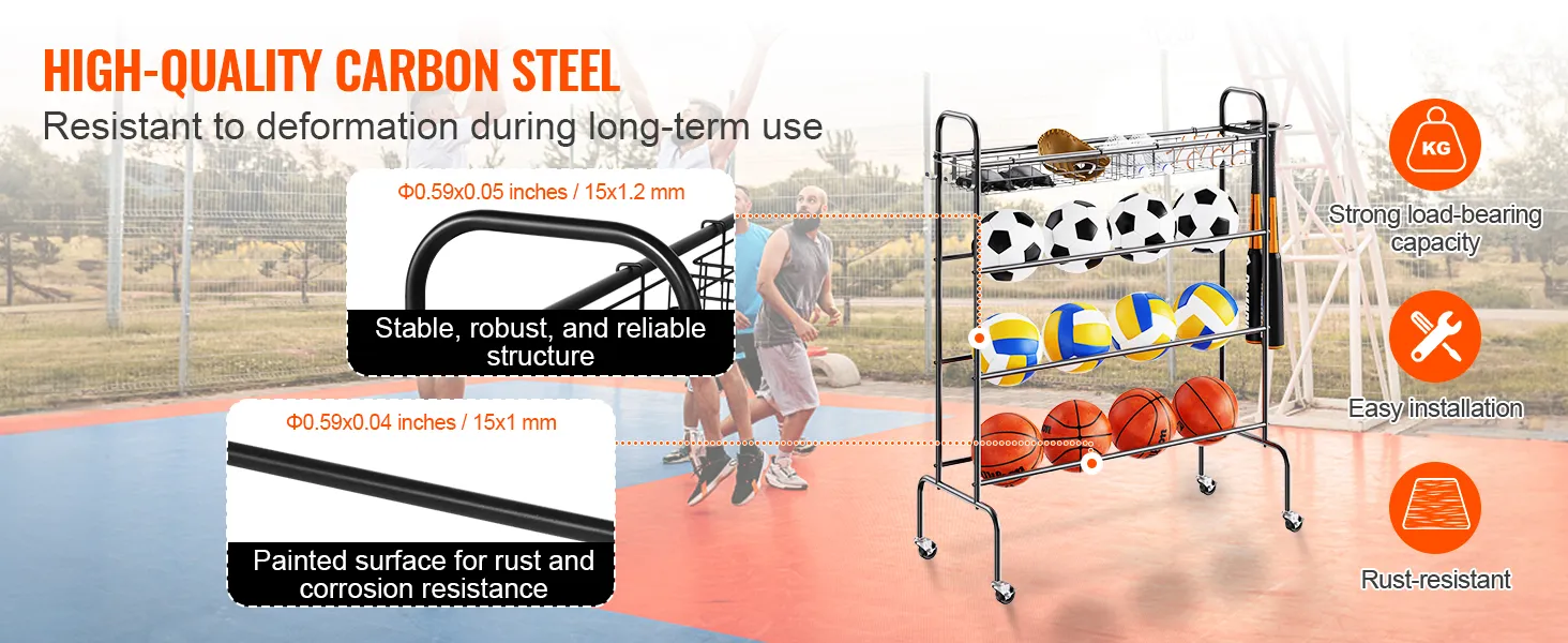 Hoogwaardig VEVOR basketbalrek van koolstofstaal met een hoog draagvermogen en roestbestendigheid.