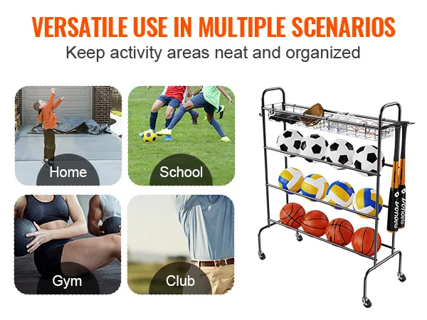 veelzijdig gebruik van het VEVOR basketbalrek voor thuis, op school, in de sportschool en bij clubs, om activiteitenruimtes georganiseerd te houden.