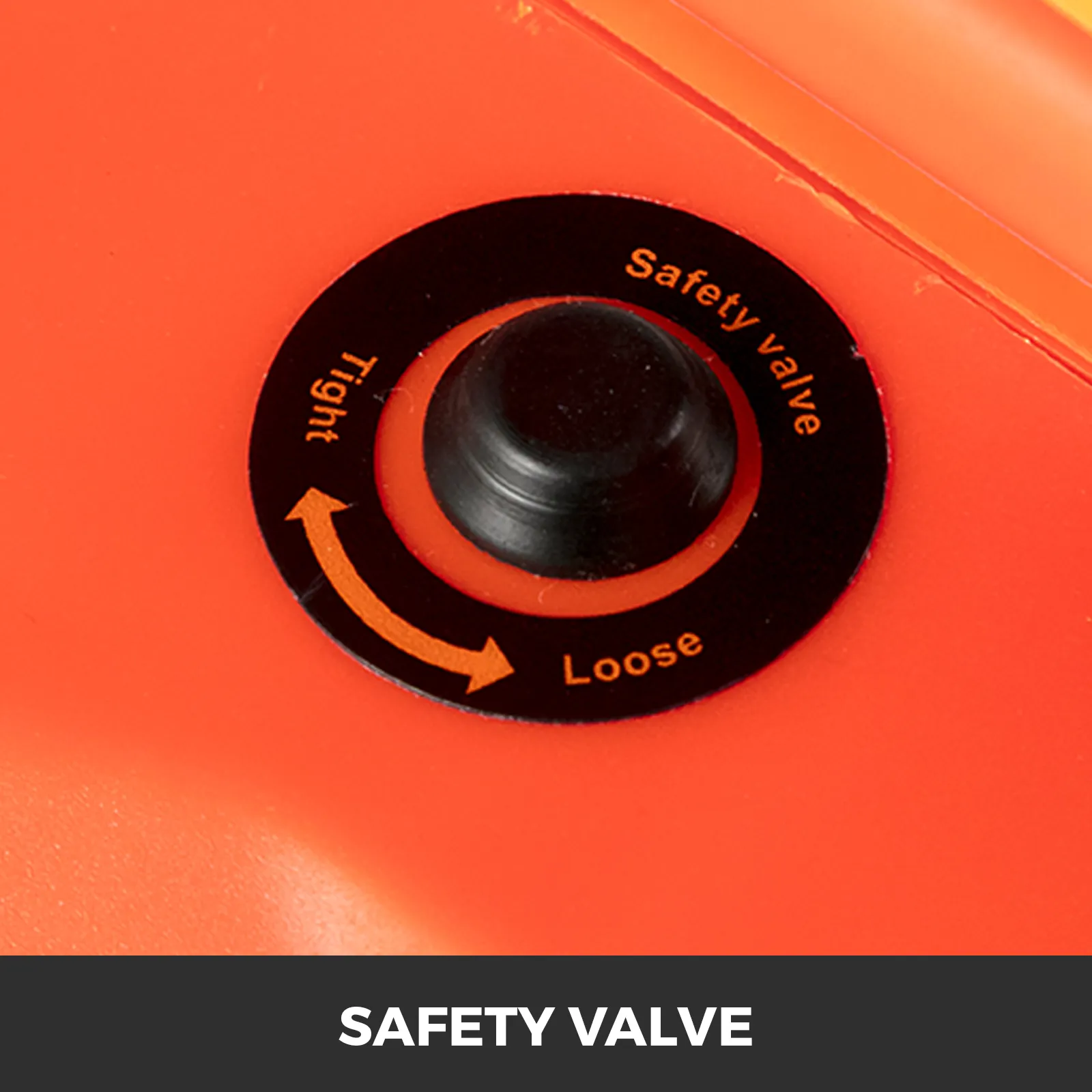 close-up of the safety valve on a VEVOR electric car jack.