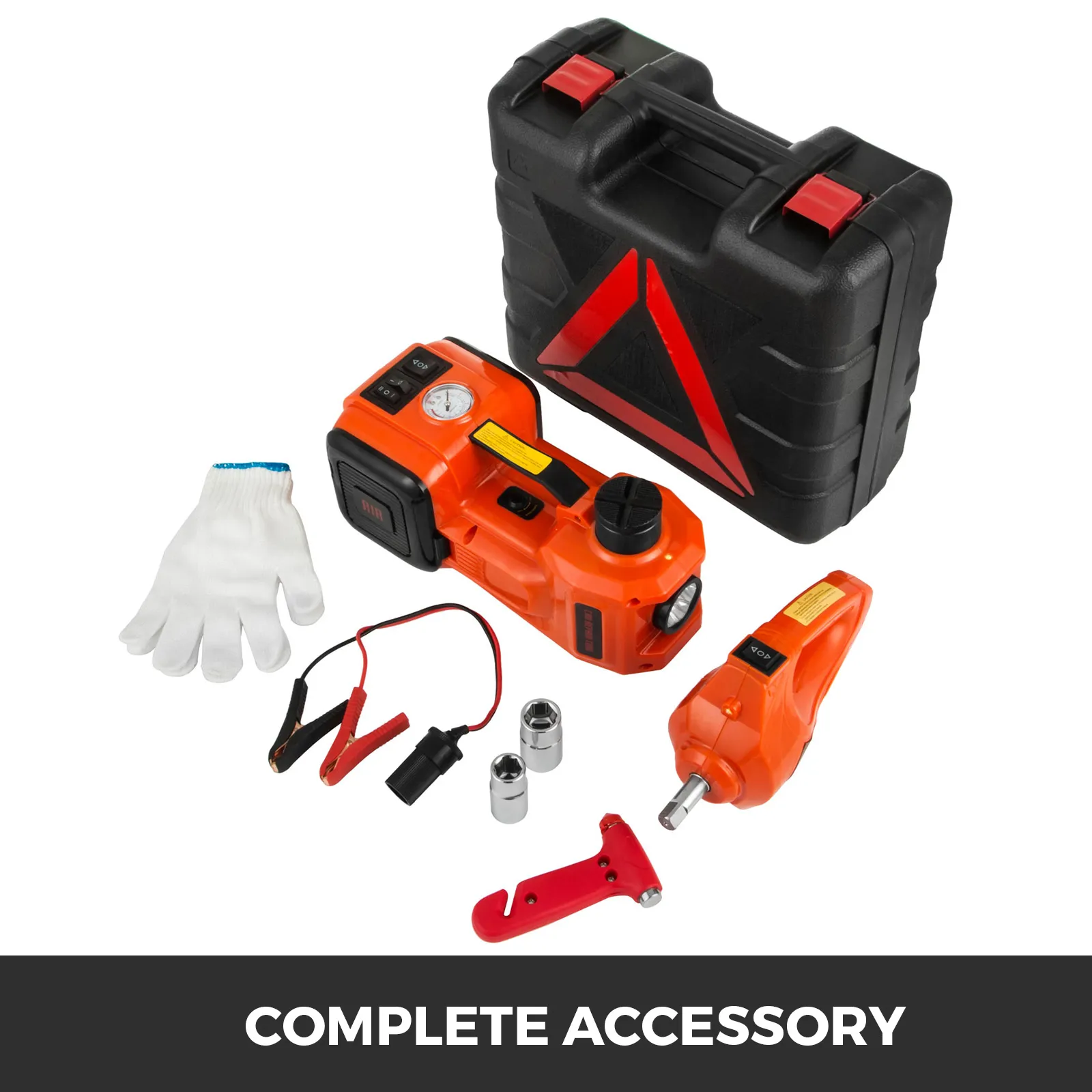 VEVOR electric car jack set with case, accessories, and gloves. complete accessory.