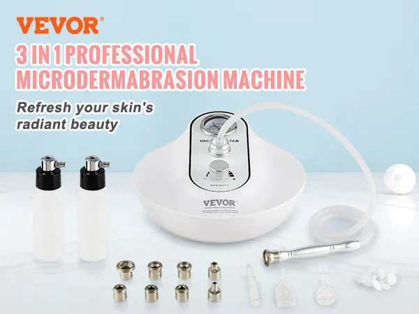 Máquina de microdermoabrasión de diamante VEVOR, kit 3 en 1 con accesorios para exfoliación y cuidado de la piel.