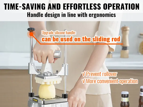 person using VEVOR vegetable chopper with ergonomic handle in a modern kitchen.