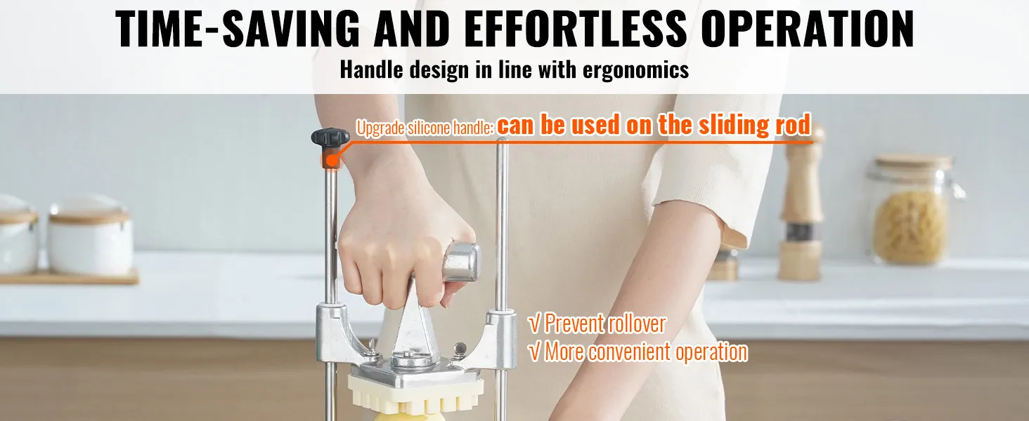 person using VEVOR vegetable chopper with ergonomic handle in a modern kitchen.