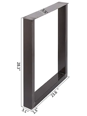 black VEVOR steel table legs with dimensions labeled, rectangular shape.