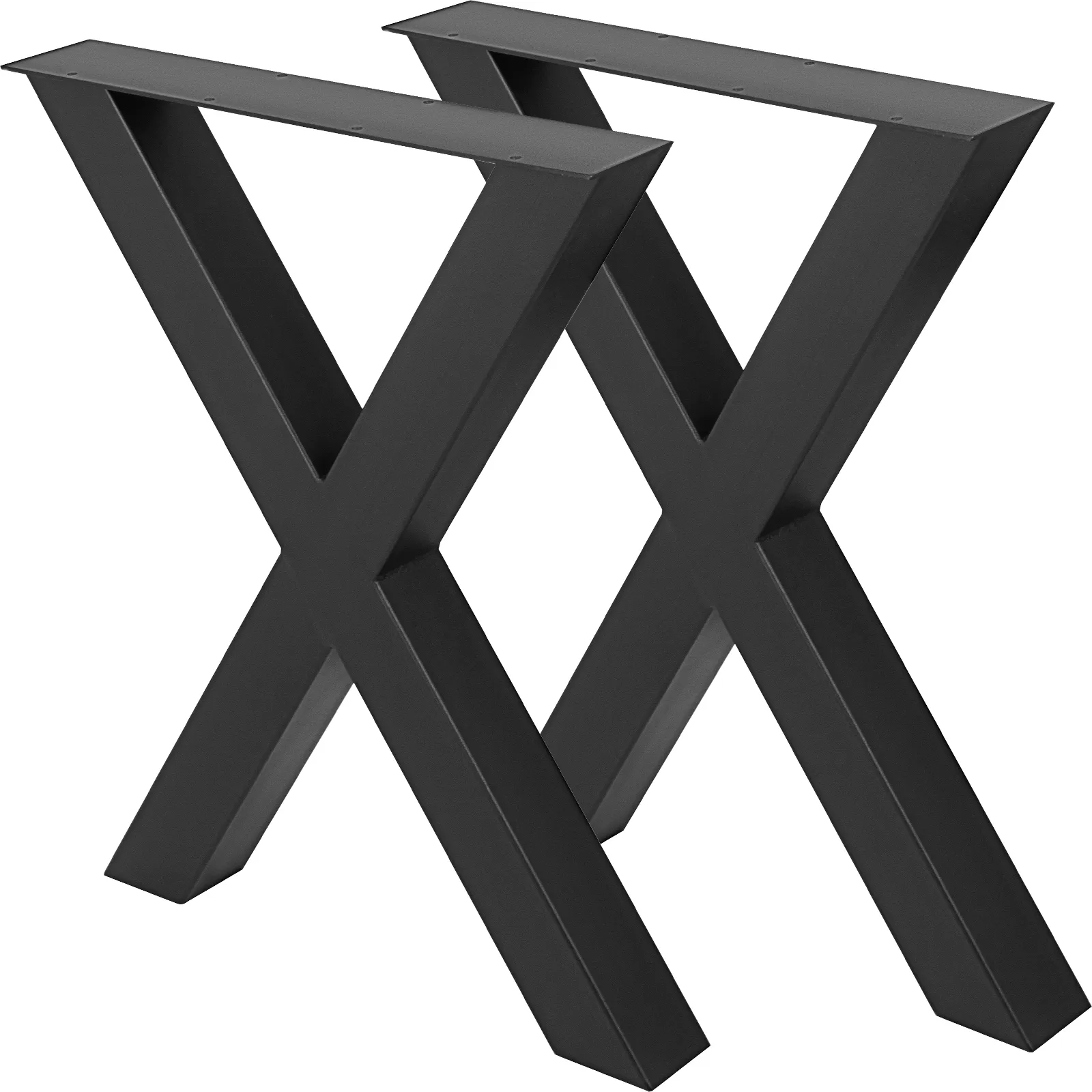 schwarze VEVOR-Tischbeine aus Stahl im X-förmigen Design, perfekt für moderne Tischaufbauten.