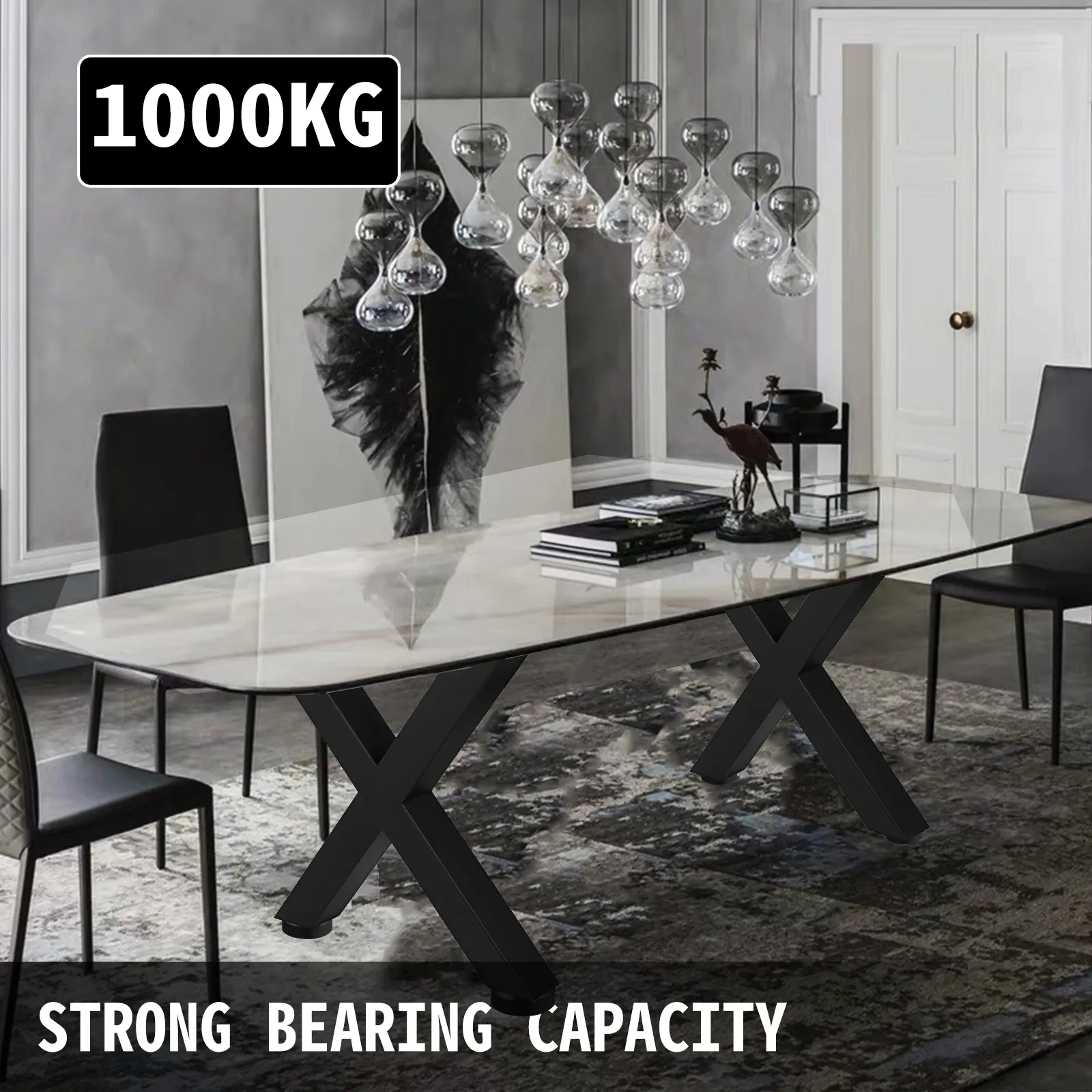 Die Tischbeine aus Stahl von VEVOR tragen einen eleganten Esstisch mit einer Tragfähigkeit von 1000 kg.