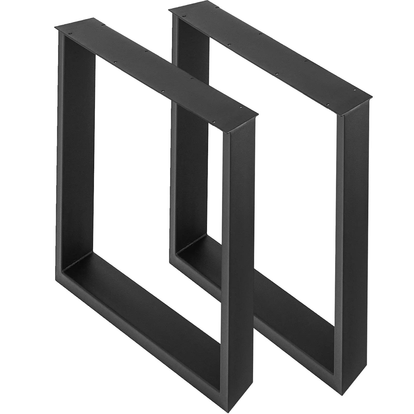 Patas de mesa rectangulares de acero VEVOR de color negro colocadas en un ligero ángulo.