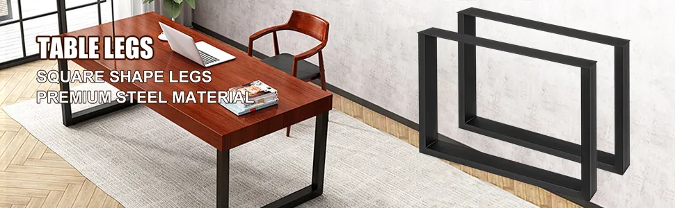 VEVOR steel table legs, square shape, premium steel material, modern desk setup.