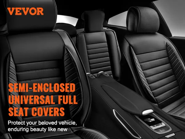 VEVOR car seat covers showcase black semi-enclosed design for universal fit, enhancing car interiors.