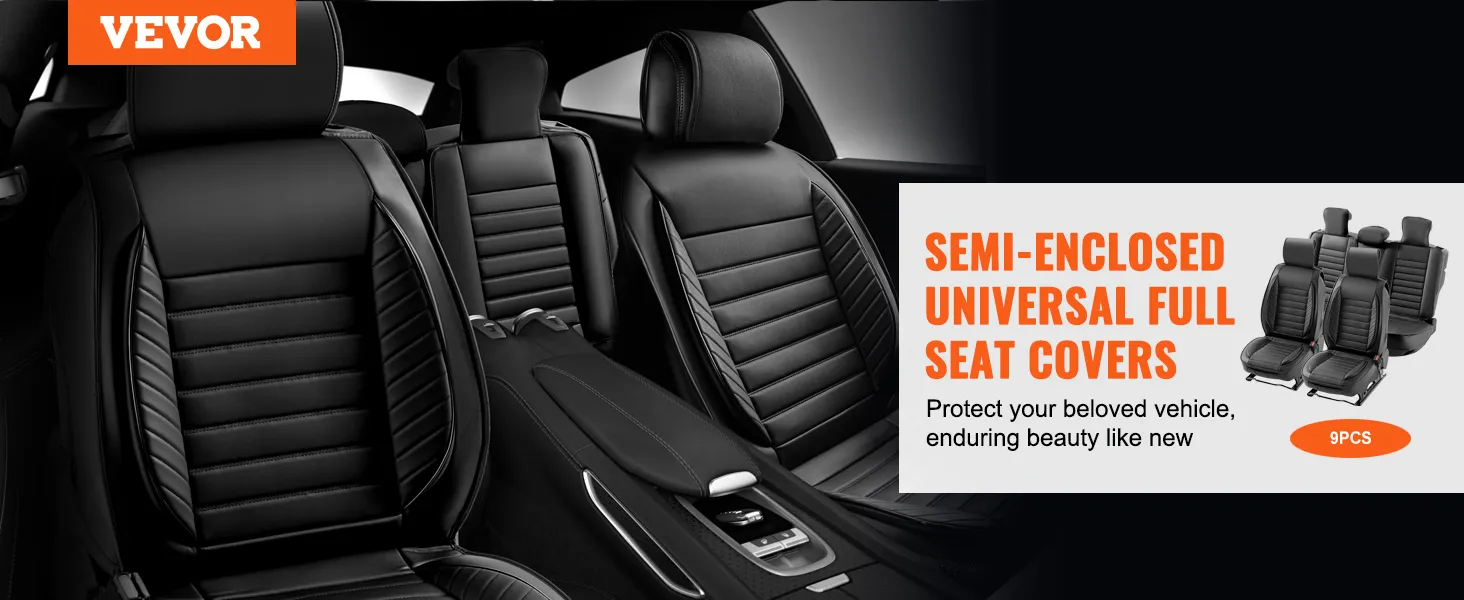 VEVOR car seat covers showcase black semi-enclosed design for universal fit, enhancing car interiors.