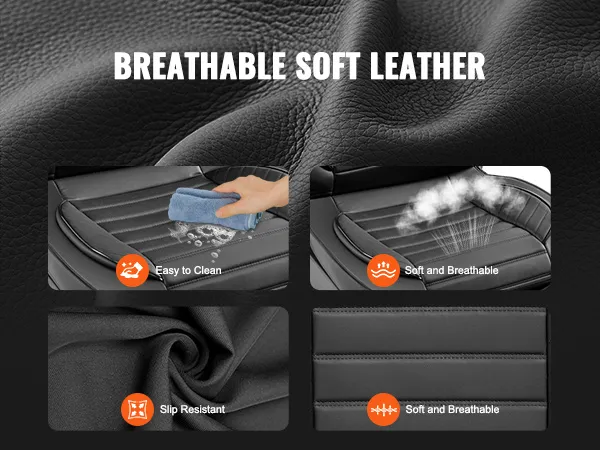 breathable and easy-to-clean VEVOR car seat covers made of 5-layer synthetic leather, foam, and anti-slip fabric.