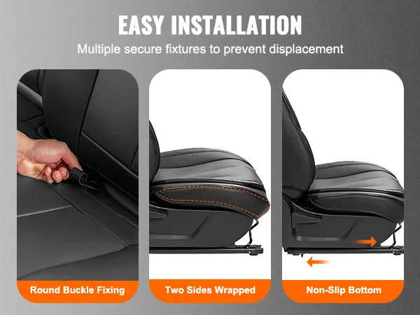 easy installation of VEVOR car seat covers with secure fixings, side wraps, and non-slip bottom.