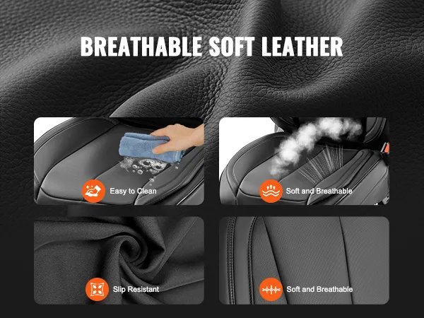 breathable soft leather VEVOR car seat covers; easy to clean, tear and wear-resistant, 5-layer thickened.