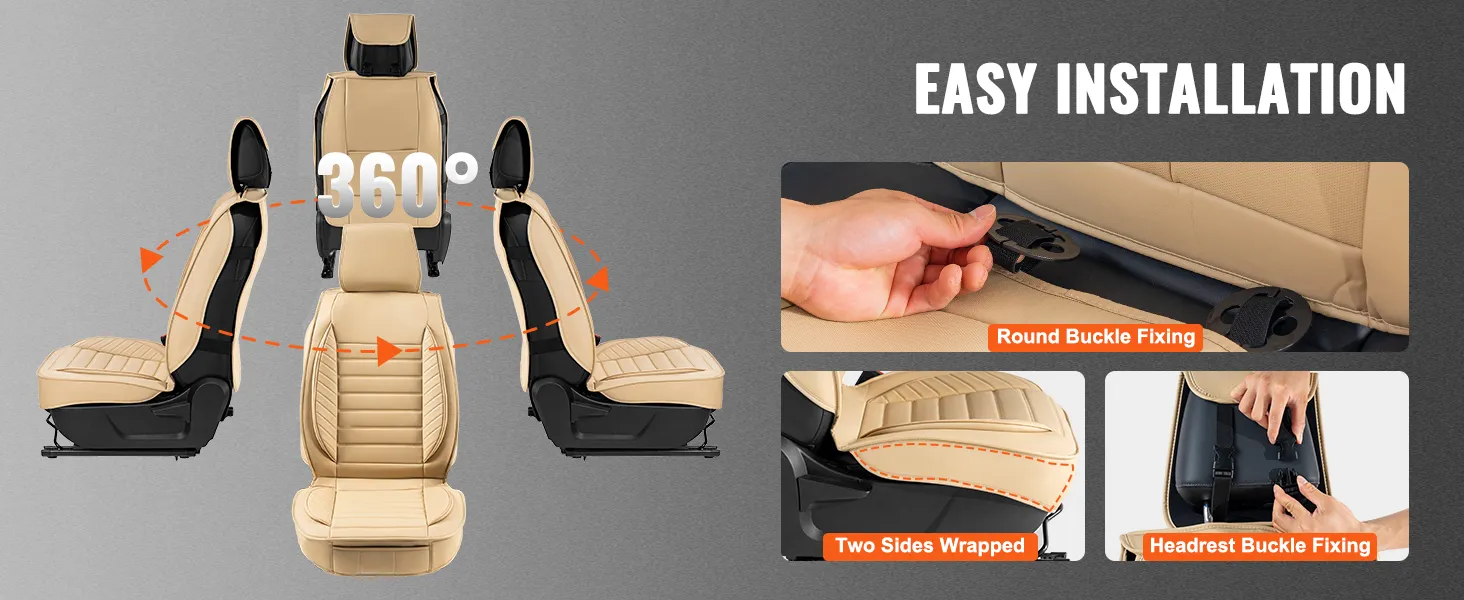 VEVOR universal car seat covers with easy installation, 360-degree view, round buckle fixing.