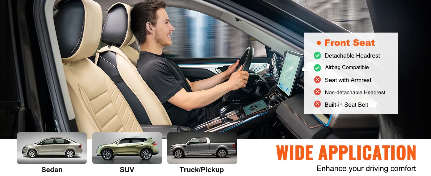 VEVOR universal car seat covers for front seats, compatible with sedans, suvs, and trucks/pickups.