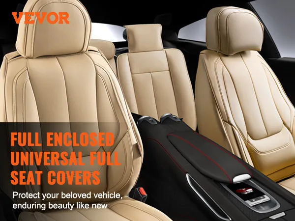 VEVOR car seat covers in beige, showcasing full enclosed universal fit for optimal protection.