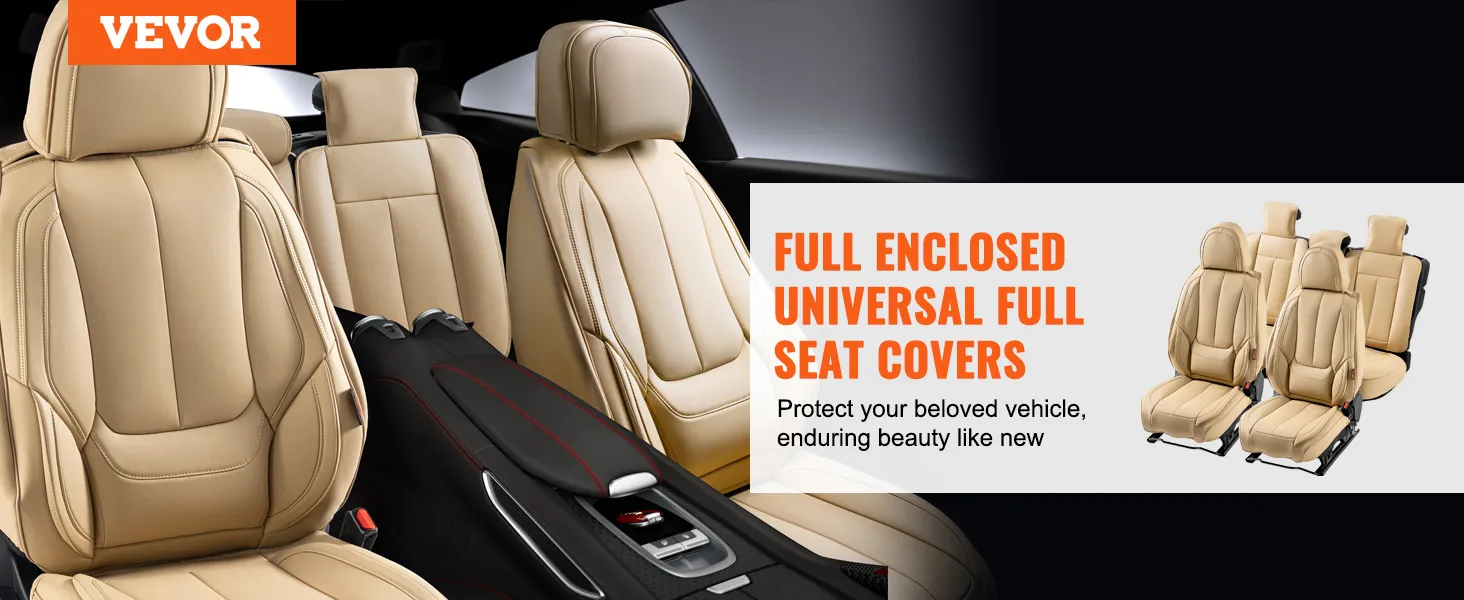 VEVOR car seat covers in beige, showcasing full enclosed universal fit for optimal protection.