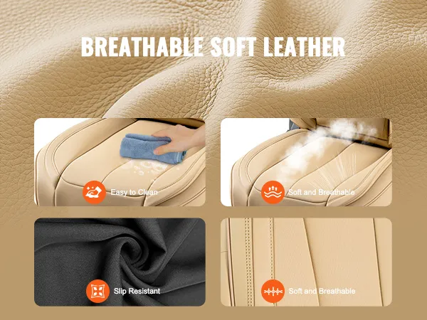 breathable soft leather VEVOR seat covers with 5-layer design, tear-resistant, easy to clean, and anti-slip.