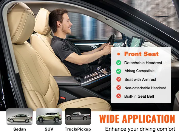 VEVOR seat covers for sedans, suvs, and trucks with detachable headrest, airbag compatible. wide application.