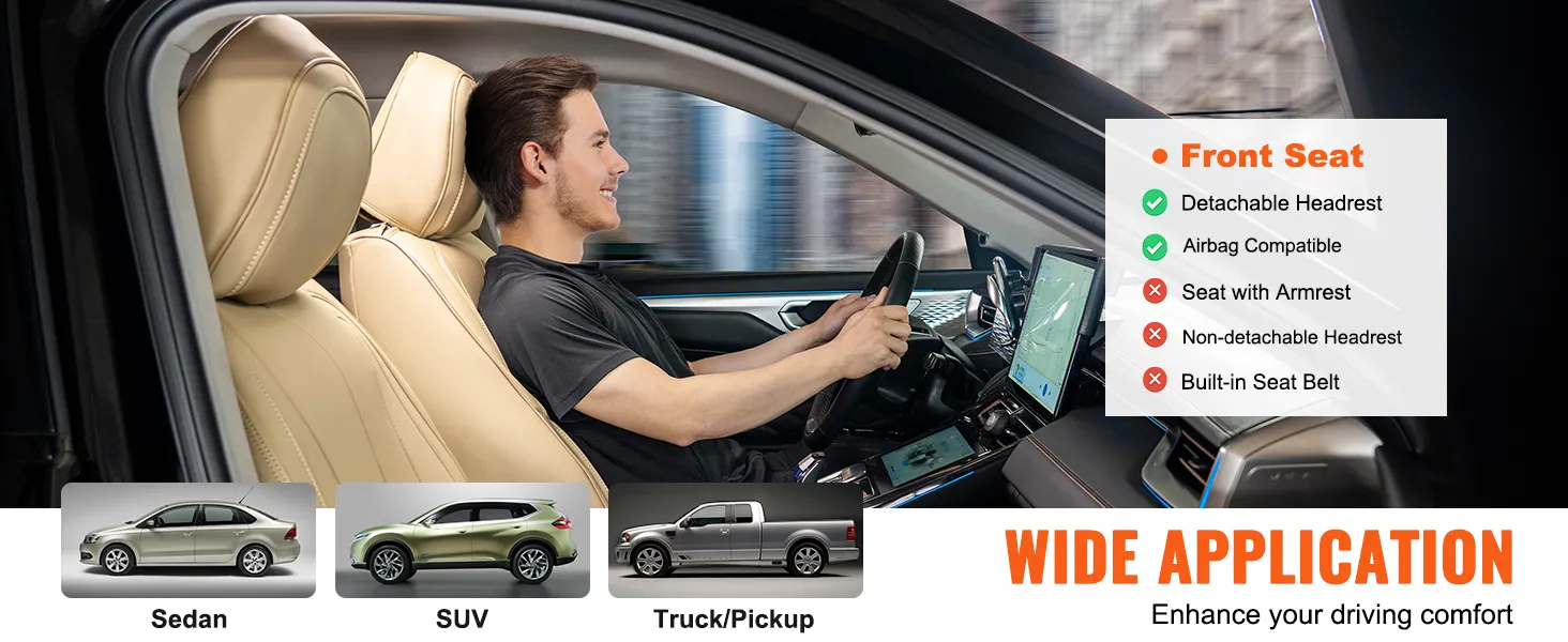 VEVOR seat covers for sedans, suvs, and trucks with detachable headrest, airbag compatible. wide application.