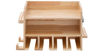 wooden VEVOR power tool organizer with multiple slots, shelves, and hooks for storage and organization.