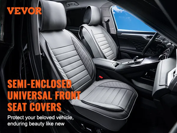 VEVOR seat covers in a car interior with semi-enclosed universal front design for protection and style.