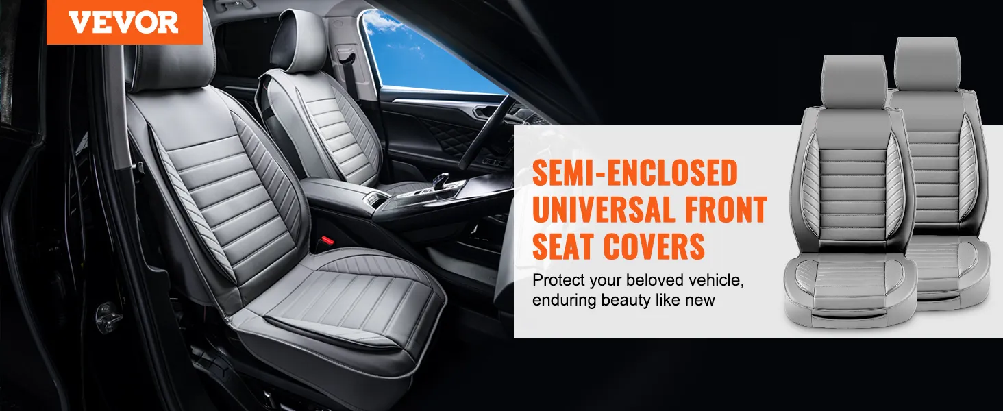 VEVOR seat covers in a car interior with semi-enclosed universal front design for protection and style.